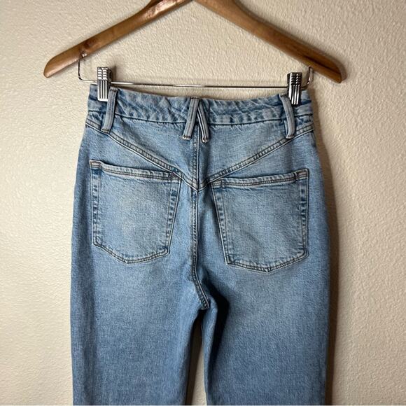 Good American Good Boy high rise straight leg slit hem jeans 4/27 - Picture 7 of 9